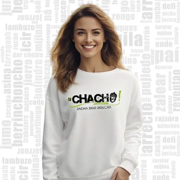 sudadera extremadura mujer blanca sin capucha chacho 02 letras negras